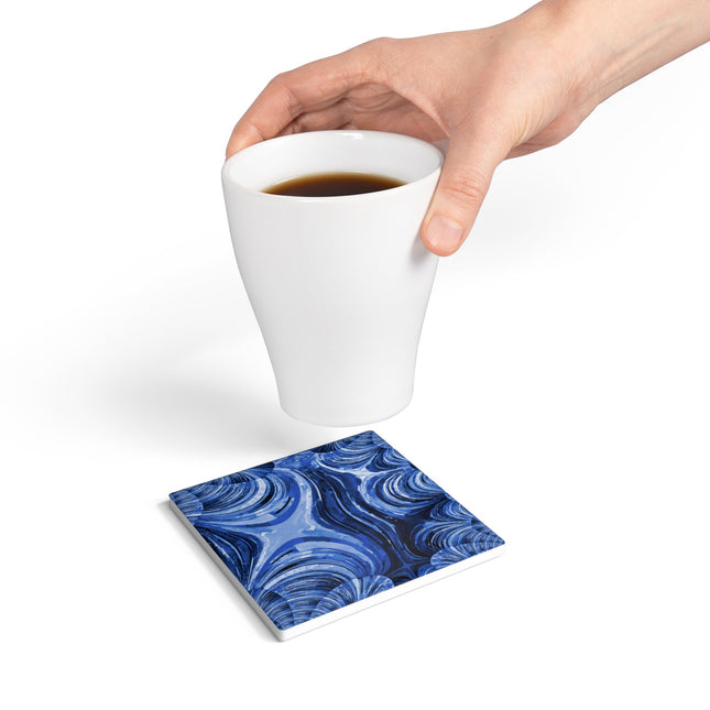 Uzi Spiral Deep Blue 4" x 4" Square Ceramic Coaster