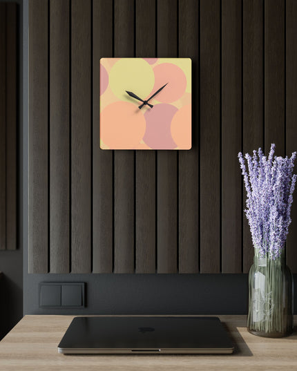 Pastel Hot Peach Patches Acrylic Wall Clock, Round or Square, 10.75" x 10.75"