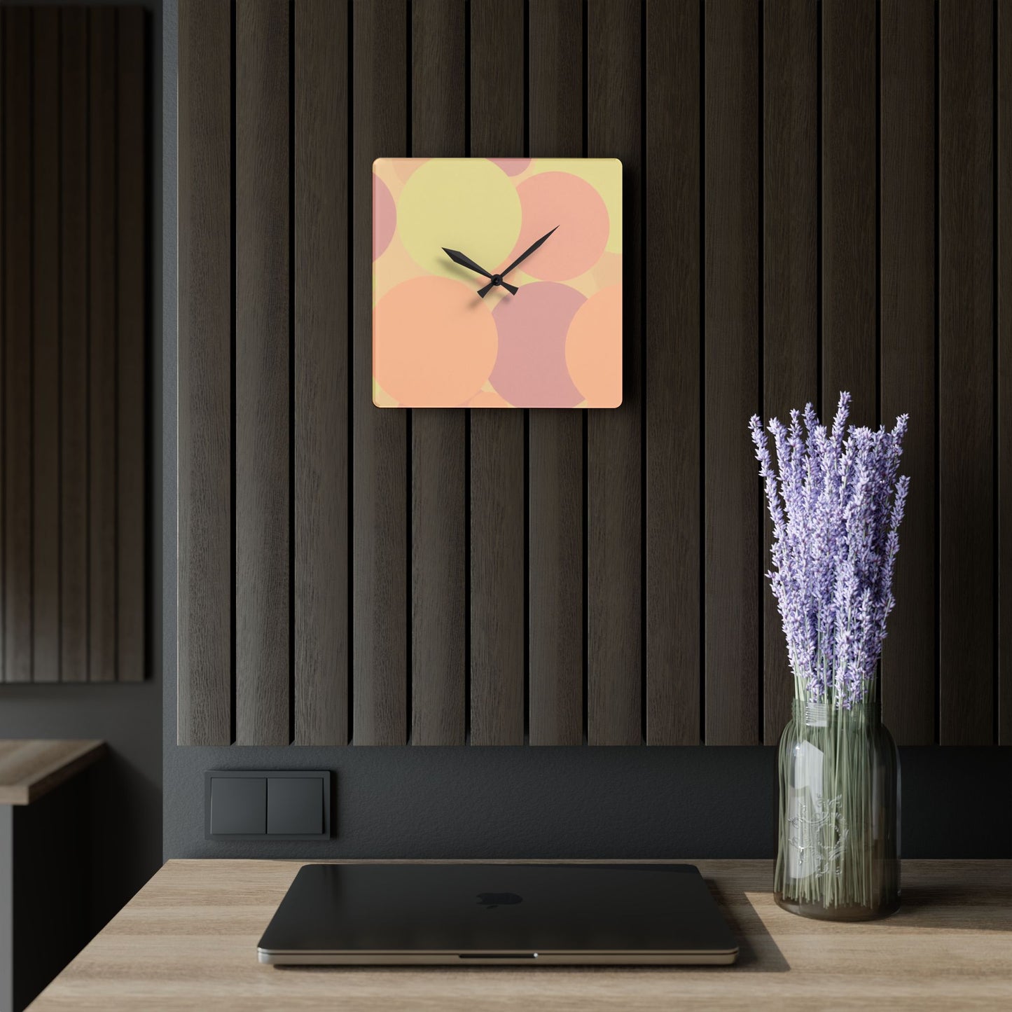 Pastel Hot Peach Patches Acrylic Wall Clock, Round or Square, 10.75" x 10.75"