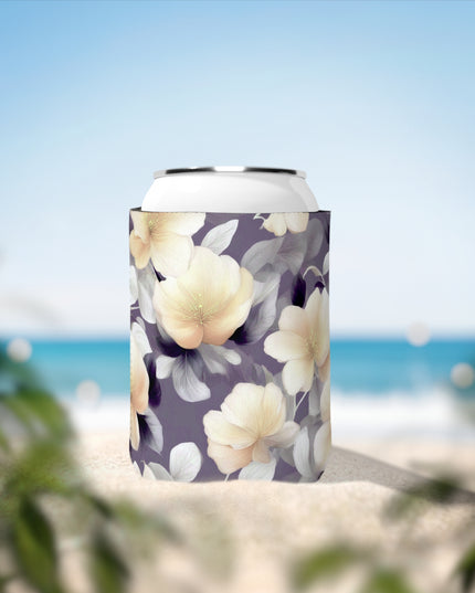 White Blush Floral Bunch 12 oz Can Cooler Sleeve