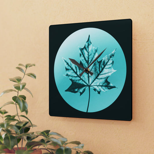 Tif Green Maple Leaf Acrylic Wall Clock, Round or Square, 10.75" x 10.75"