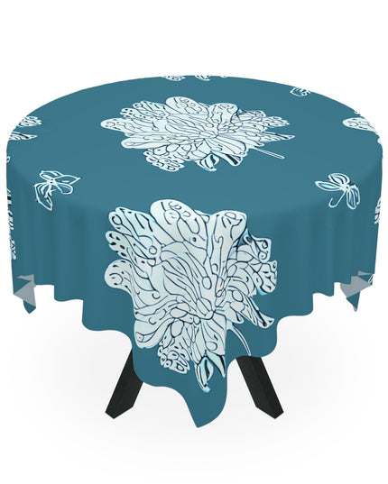 Tif Green White Floral Butterflies Tablecloth, 55" x 55"