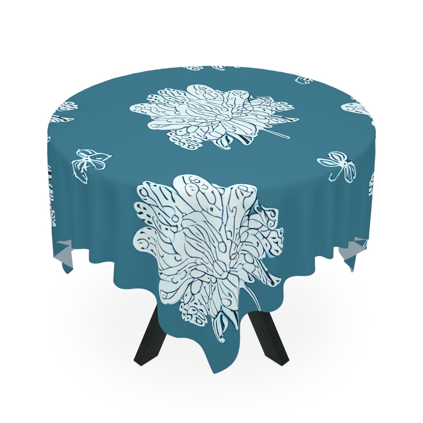 Tif Green White Floral Butterflies Tablecloth, 55" x 55"