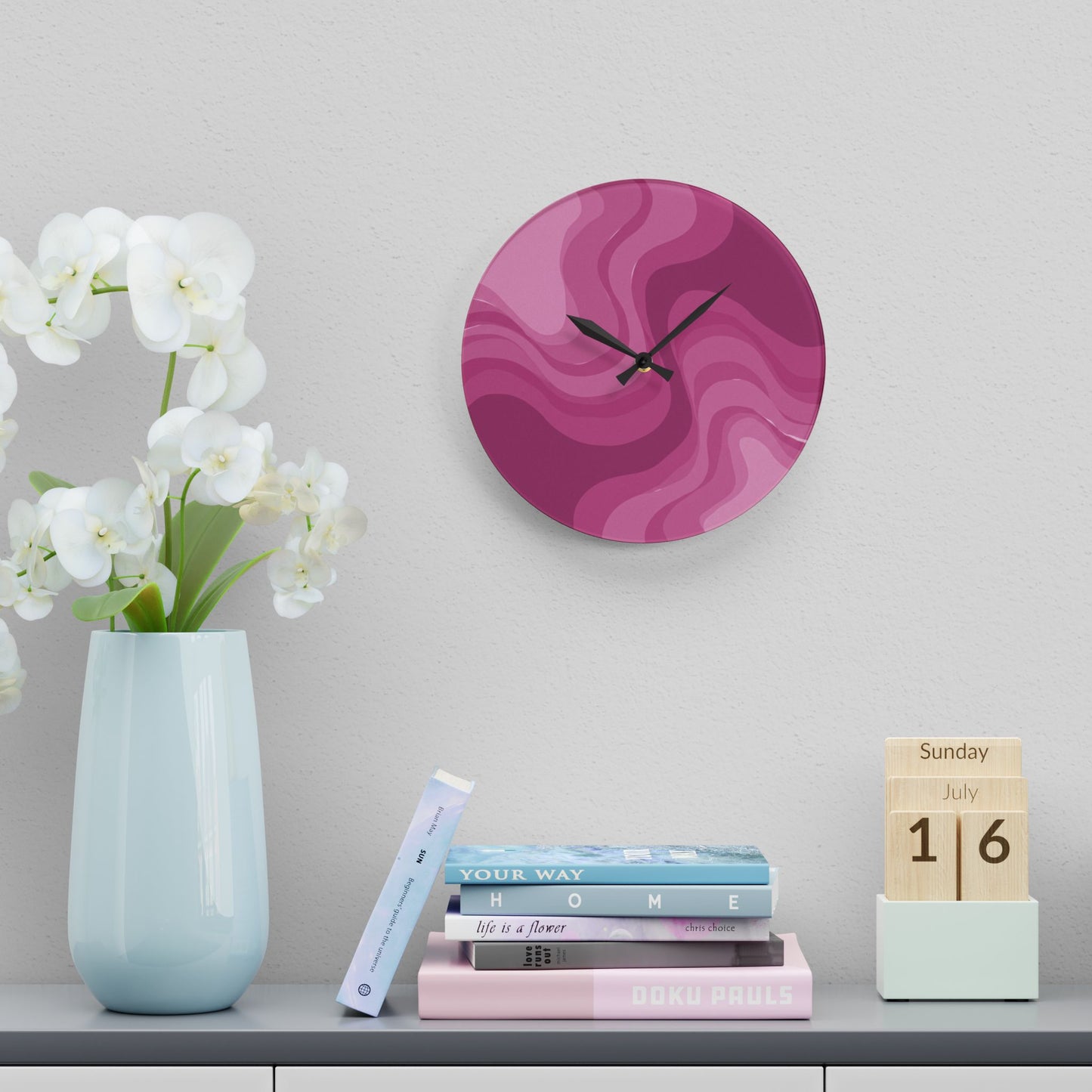 PInky Mauve Wavey 10.75" x 10.75" Round or Square Acrylic Wall Clock