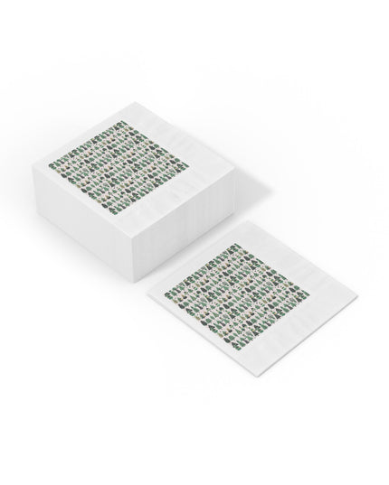 Mini Vintage Green Trees White Coined Napkins, 6.5" x 6.5"