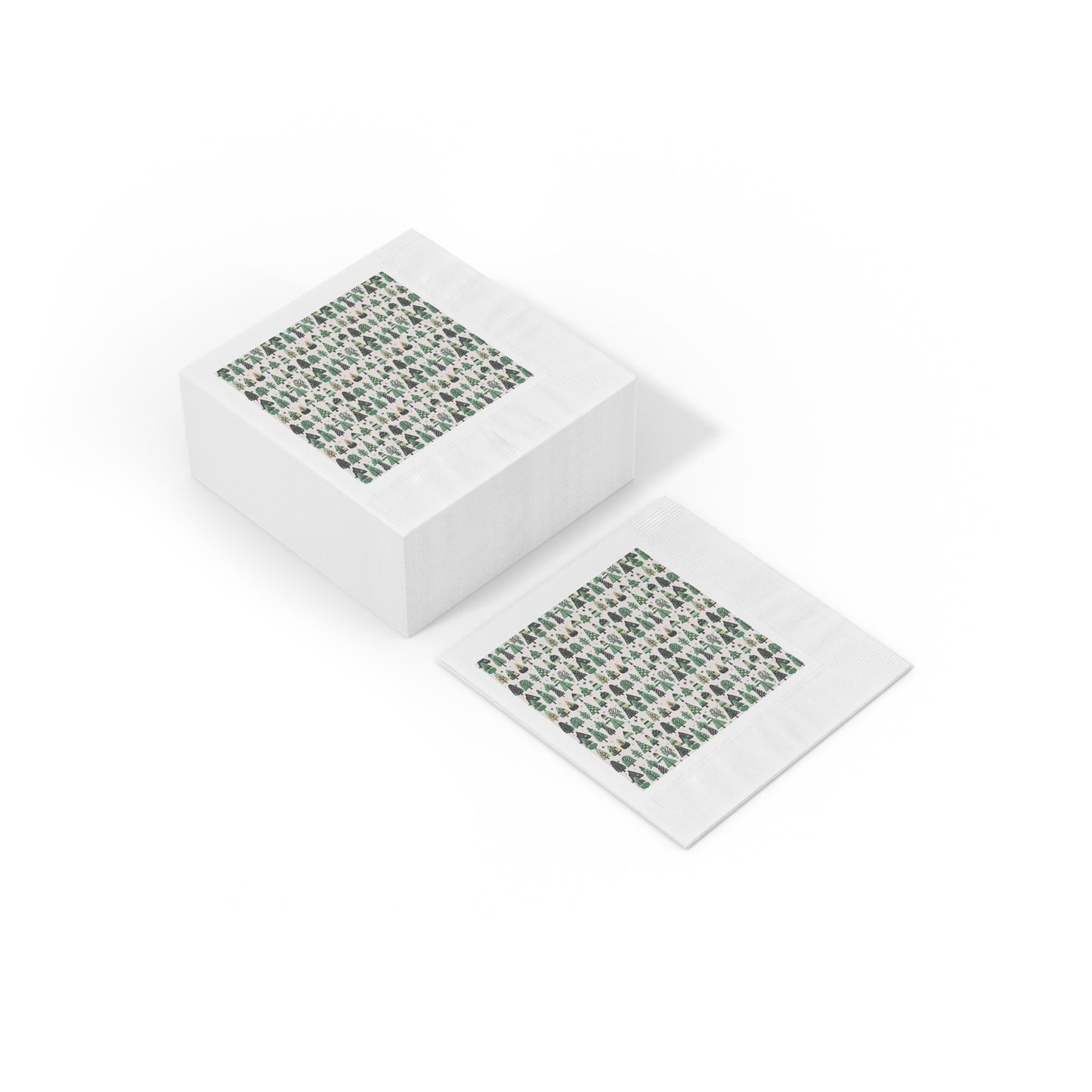 Mini Vintage Green Trees White Coined Napkins, 6.5" x 6.5"