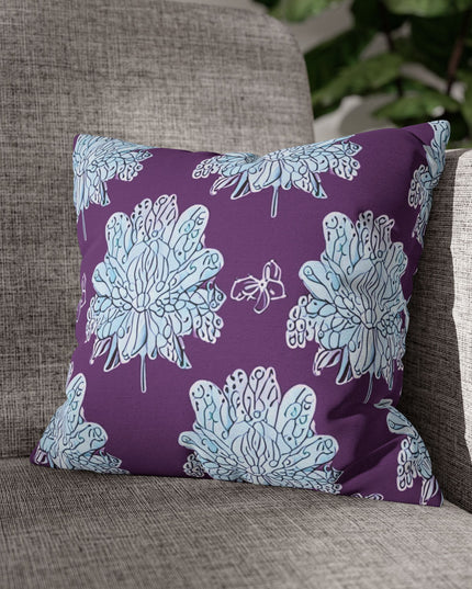 Blue Floral Butterflies Spun Polyester Square Pillowcase, 14" x 14"