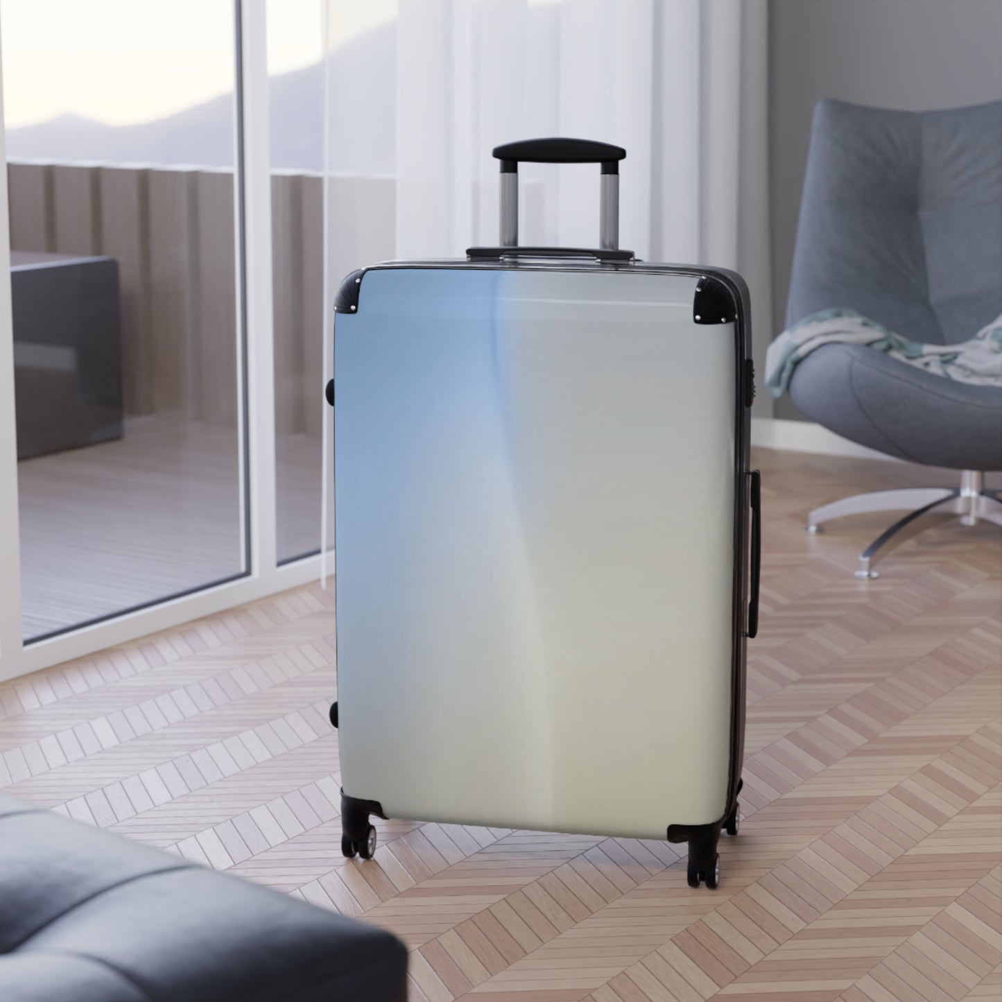 Cobalt Fade Large Suitcase with built in lock, 4 double-wheels, telescopic handle, and ABS back hard-shell