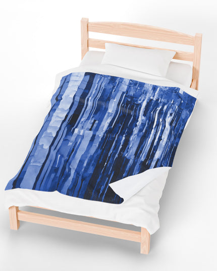 Striped Deep Blue Velveteen Plush Blanket, 50" x 60"