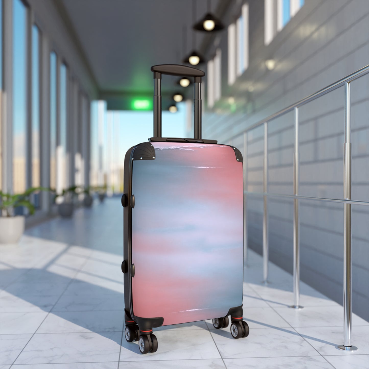 Gray Sea Pink Fog Small Suitcase with built in lock, 4 double-wheels, telescopic handle, and ABS back hard-shell