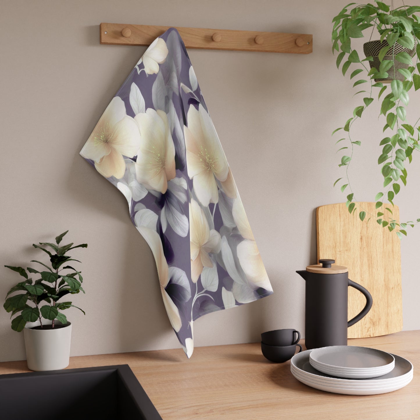 White Blush Floral Bunch Tea Towels (cotton, poly), 18" x "30