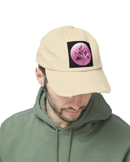 Magenta Maple Leaf Unisex Distressed Cap