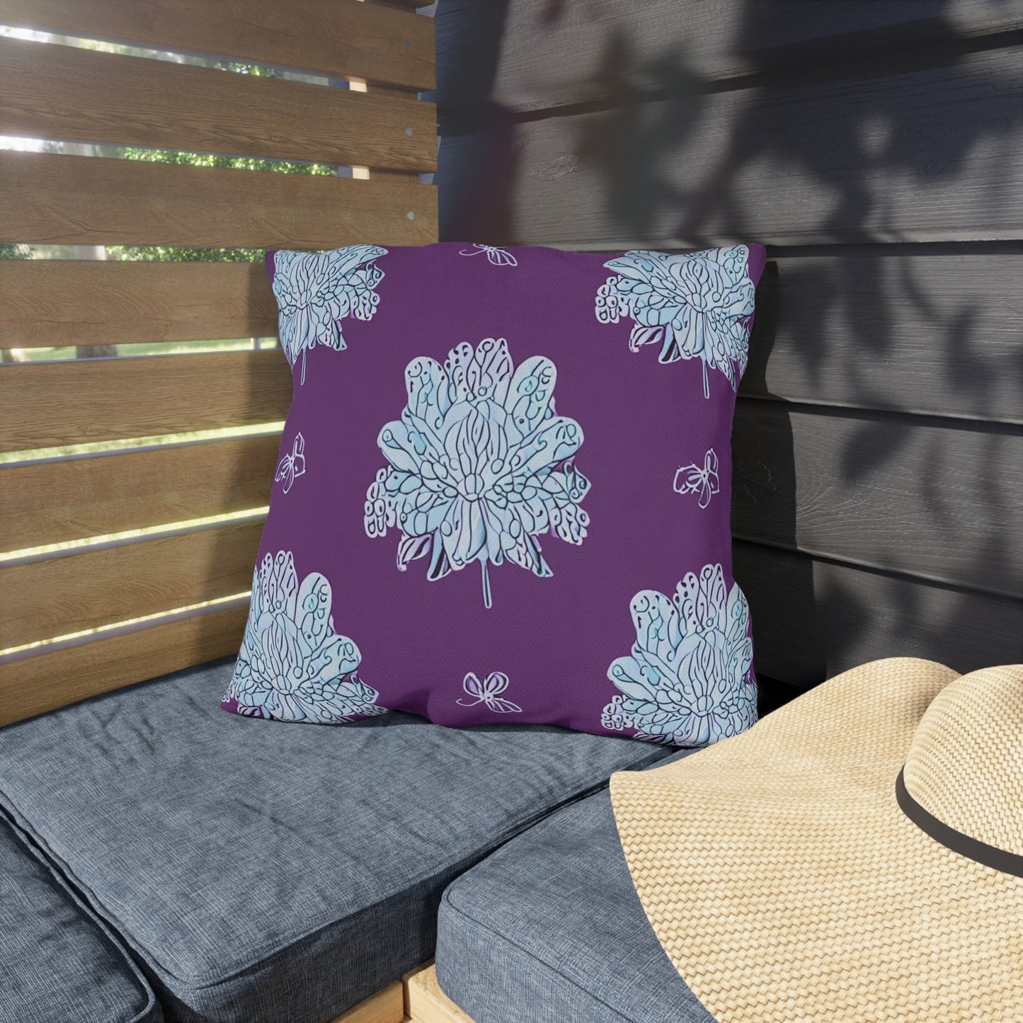 Blue Floral Butterflies 18" x 18" Outdoor Pillow