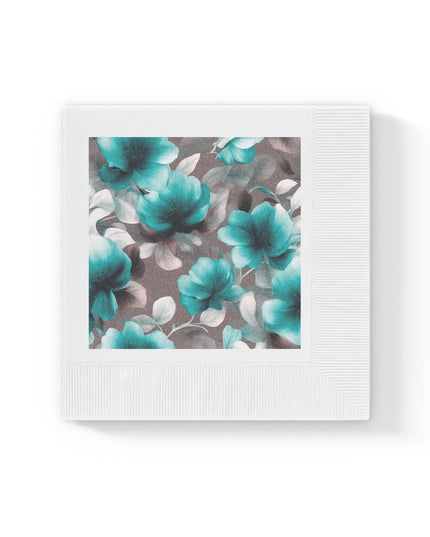 Tif Green Gray Floral Bunch White Coined Napkins, 6.5" x 6.5"