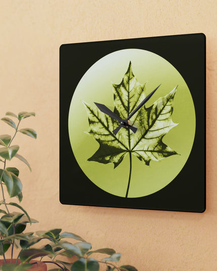 Lemon Maple Leaf Acrylic Wall Clock, Round or Square, 10.75" x 10.75"