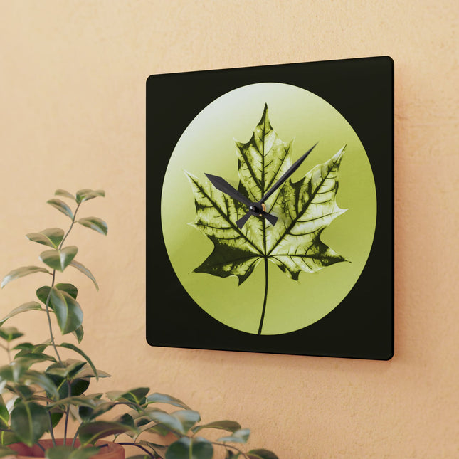 Lemon Maple Leaf Acrylic Wall Clock, Round or Square, 10.75" x 10.75"