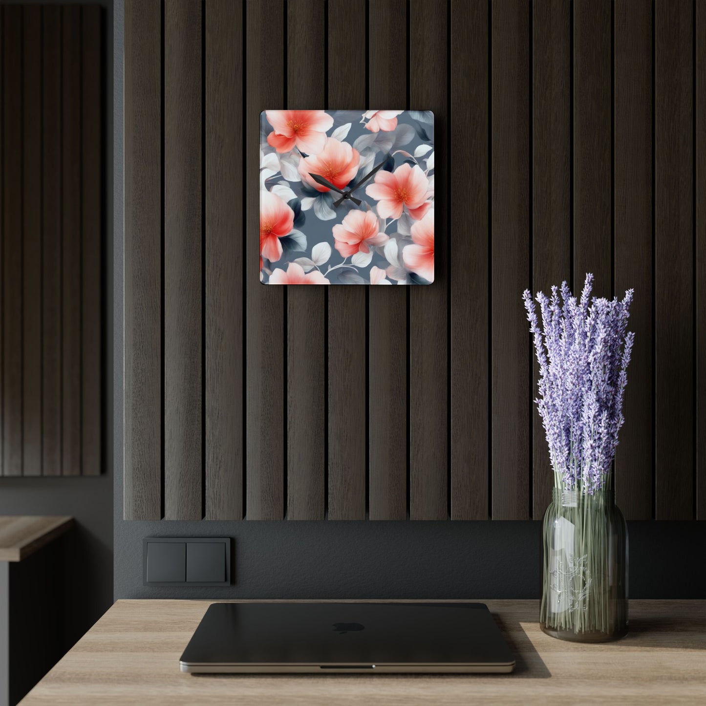 Red Blossom Floral Bunch Acrylic Wall Clock, Round or Square, 10.75" x 10.75"