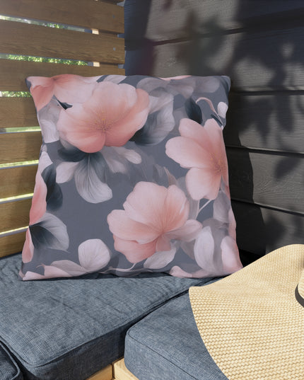 Peach and Blue Gray Floral Bunch 20" x 20" Outdoor Pillow