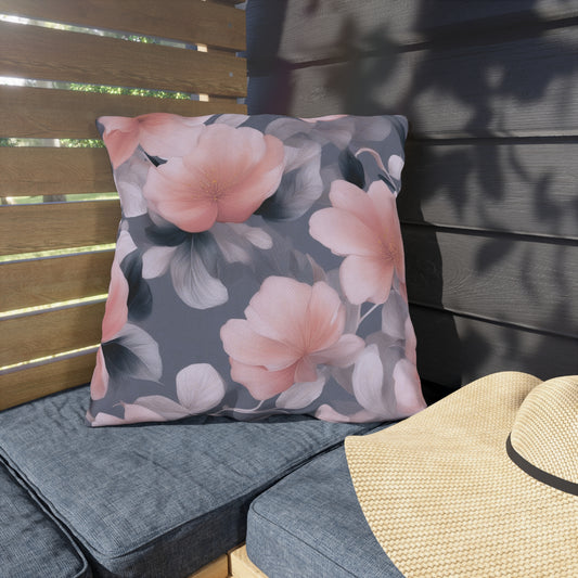 Peach and Blue Gray Floral Bunch 20" x 20" Outdoor Pillow