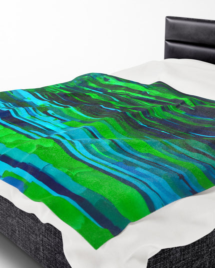 Striped Blue Green Velveteen Plush Blanket, 60" x 80"