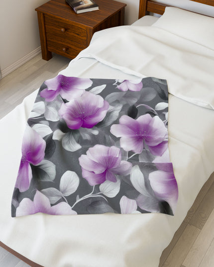 Purple Blossom Floral Bunch Velveteen Plush Blanket, 30" x 40"