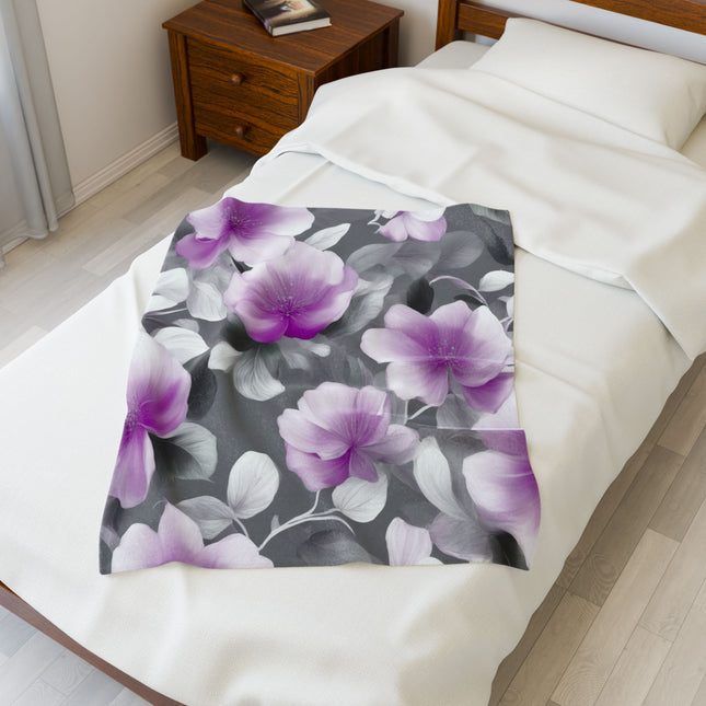 Purple Blossom Floral Bunch Velveteen Plush Blanket, 30" x 40"