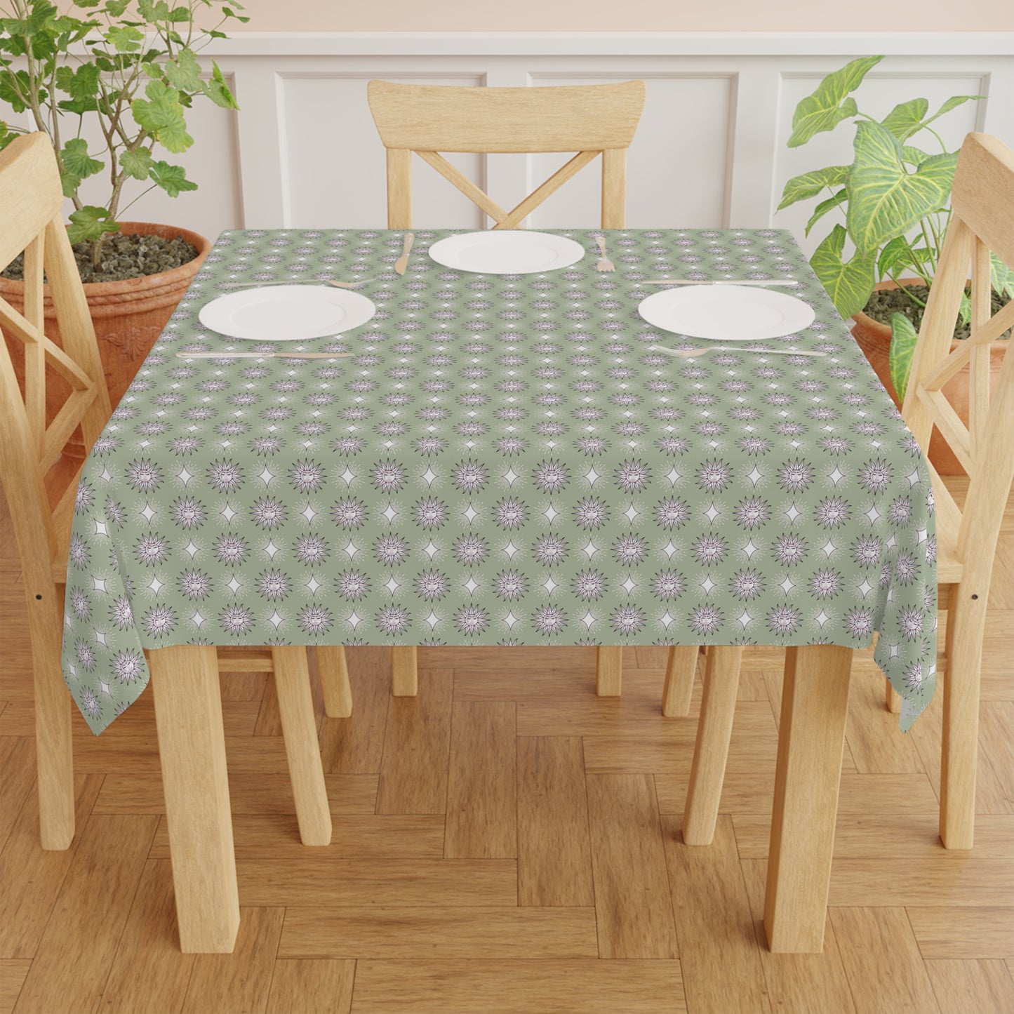 Olive Star-crossed Bodies Tablecloth, 55" x 55"