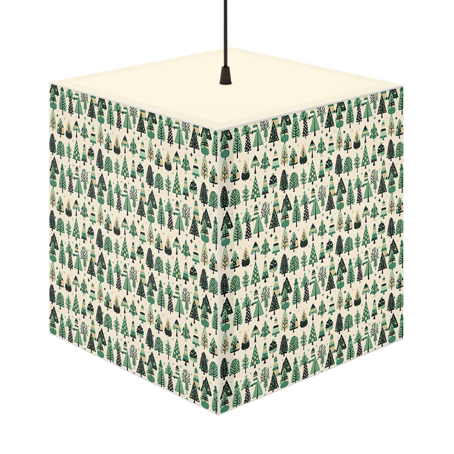 Mini Vintage Green Trees 11.7" × 11.5" × 11.5" Light Cube Lamp