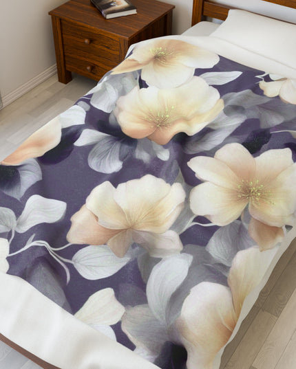 White Blush Floral Bunch Velveteen Plush Blanket, 50" x 60"