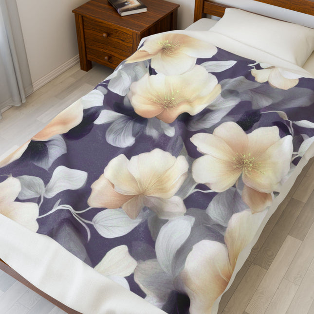 White Blush Floral Bunch Velveteen Plush Blanket, 50" x 60"