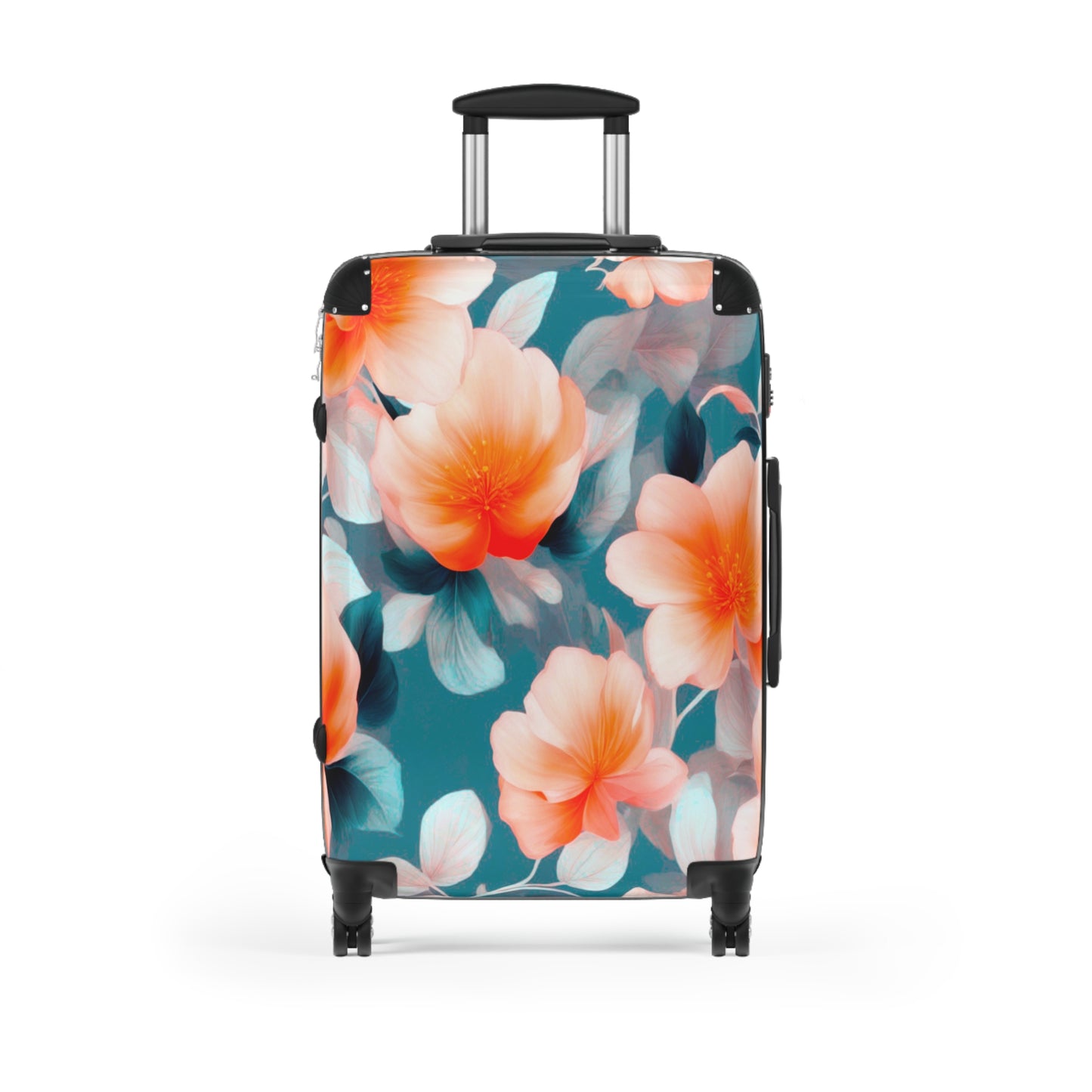 Orange Blossom Floral Bunch Medium Suitcase with built in lock, 4 double-wheels, telescopic handle, and ABS back hard-shell