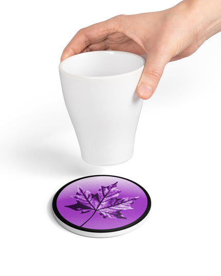 Purple Maple Leaf 4" x 4" Round Ceramic Coaster