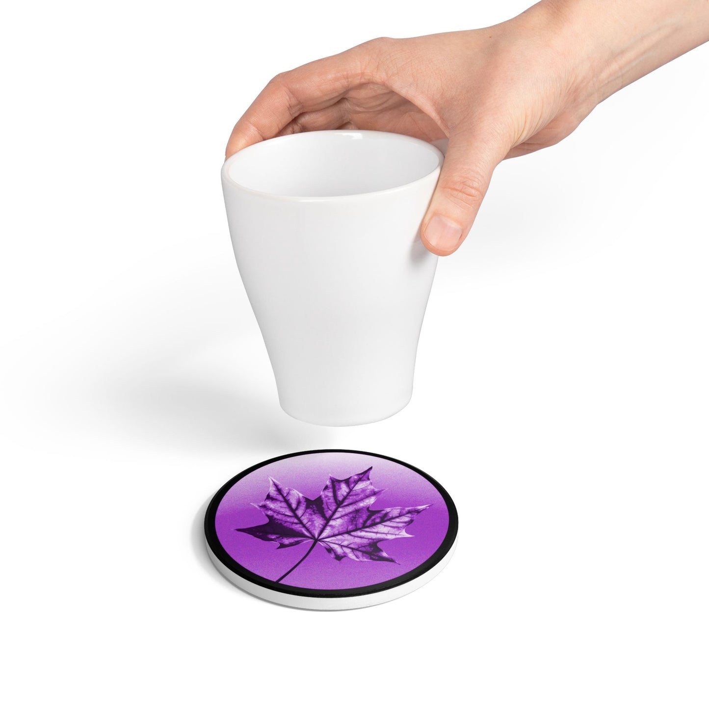 Purple Maple Leaf 4" x 4" Round Ceramic Coaster