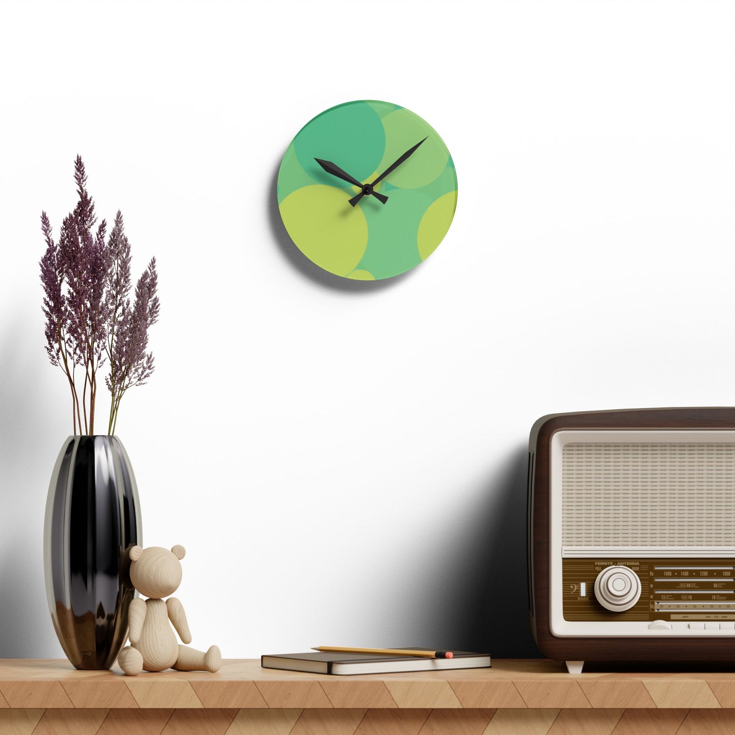 Pastel Green Patches Acrylic Round Wall Clock, 8" x 8"