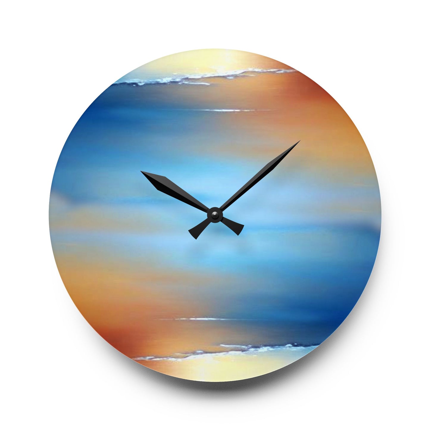 Blue Sea Red Orange Fog Acrylic Wall Clock, Round or Square, 10.75" x 10.75"