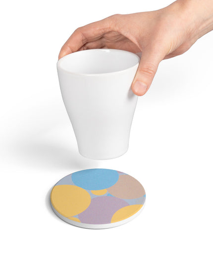 Pastel Baby Blue and Peach Patches 4" x 4" Round Ceramic Coaster