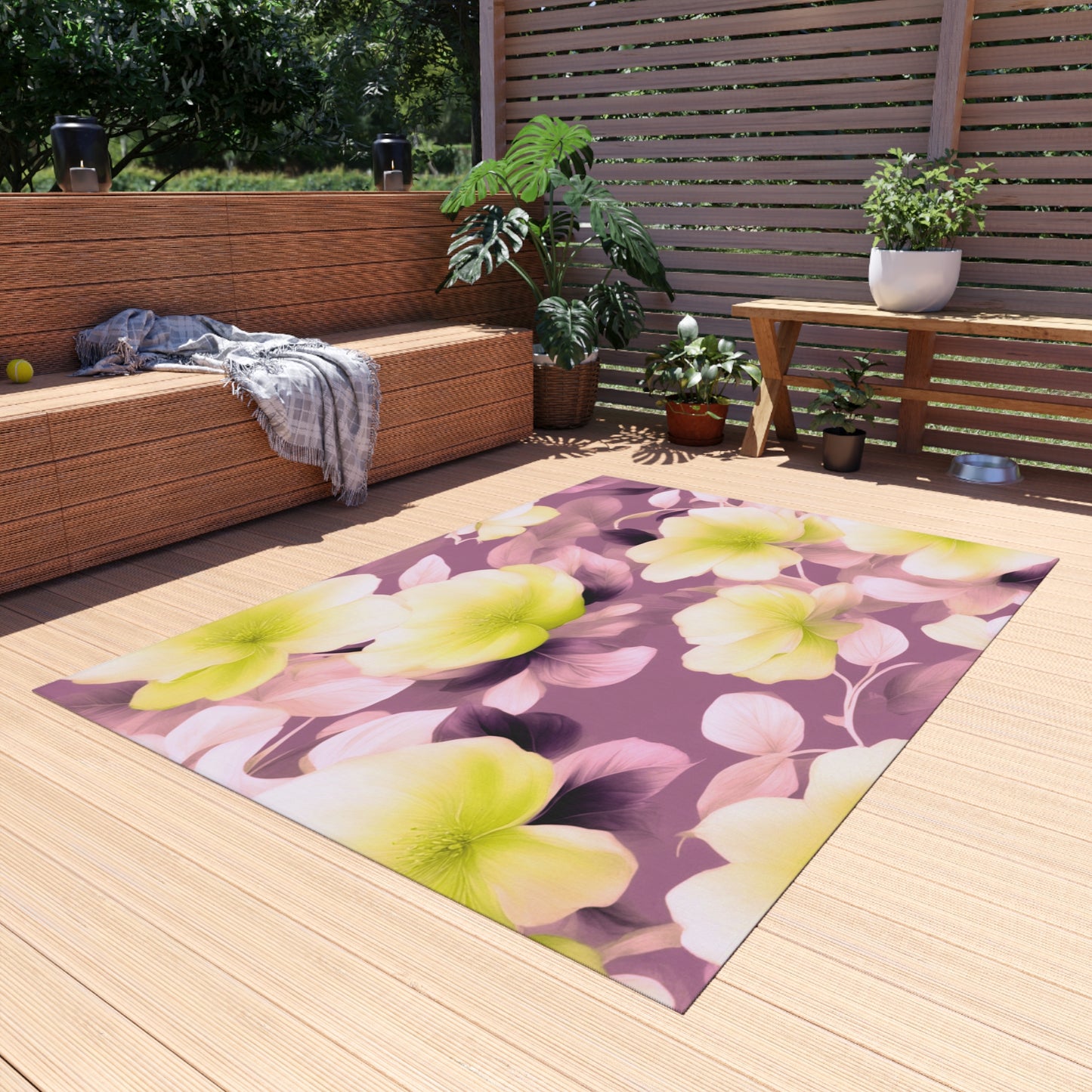 Lemon Blossom Floral Bunch Outdoor Rug, 60" x 84"