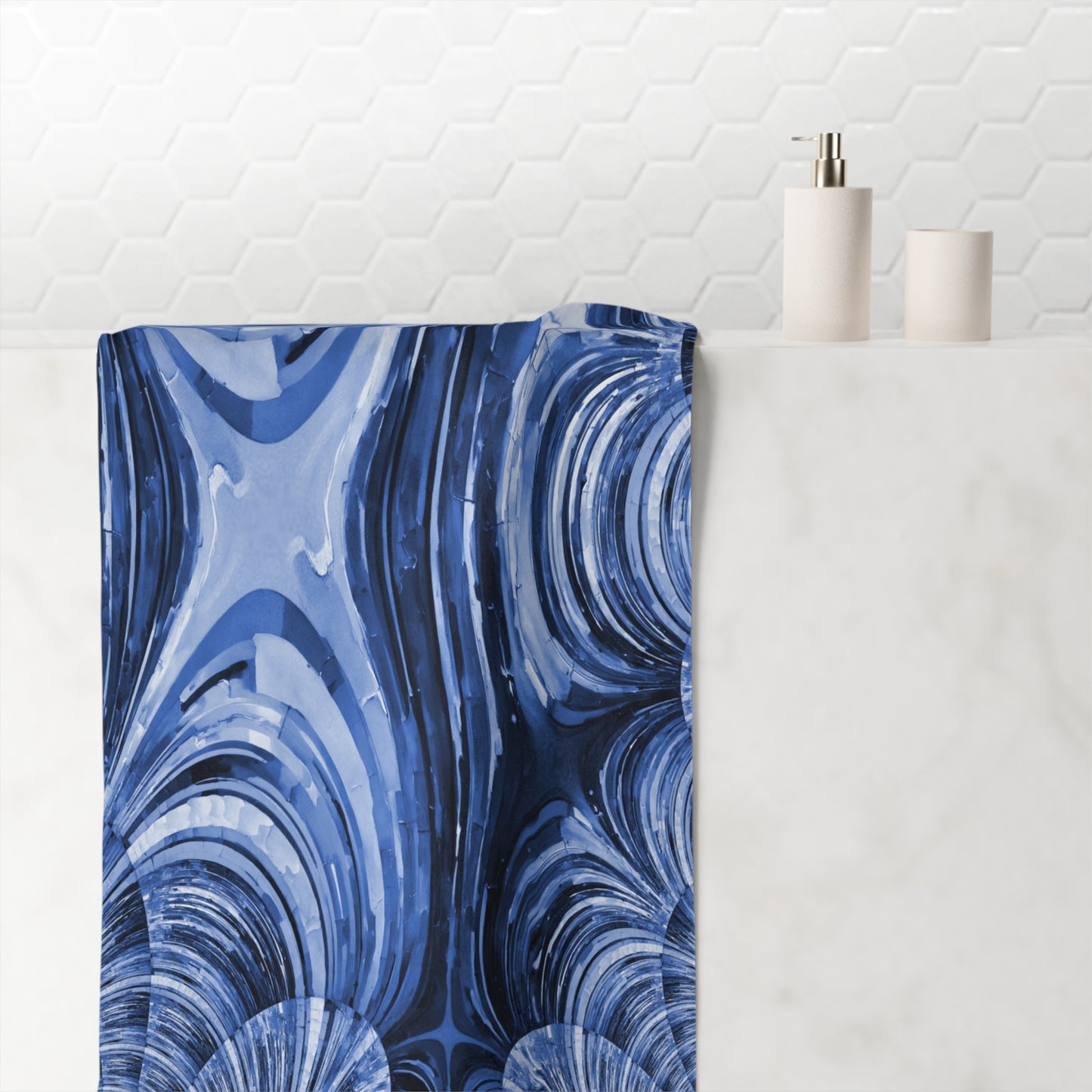 Uzi Spiral Deep Blue Mink-Cotton Towel (50% polyester, 50% cotton),  30" x 60"