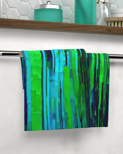 Striped Blue Green Towel, 13" x 13"