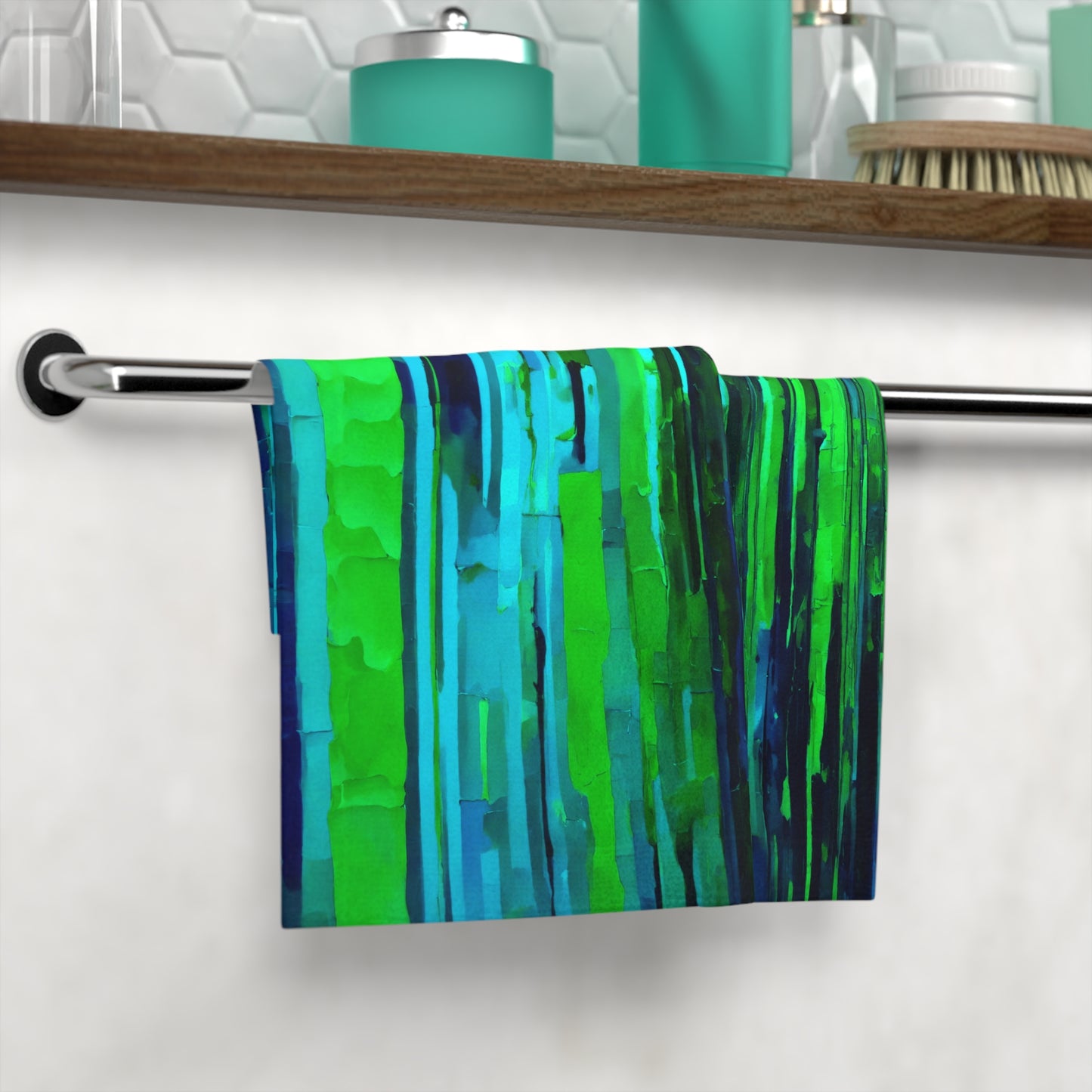 Striped Blue Green Towel, 13" x 13"