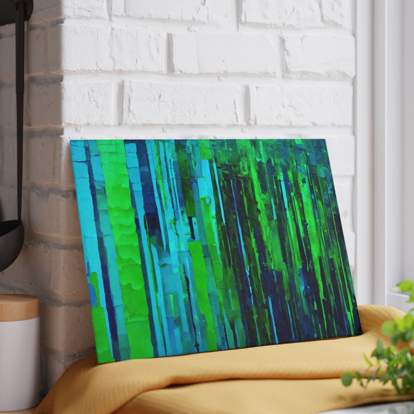 Striped Blue Green 8" x 11" Glass Cutting Board