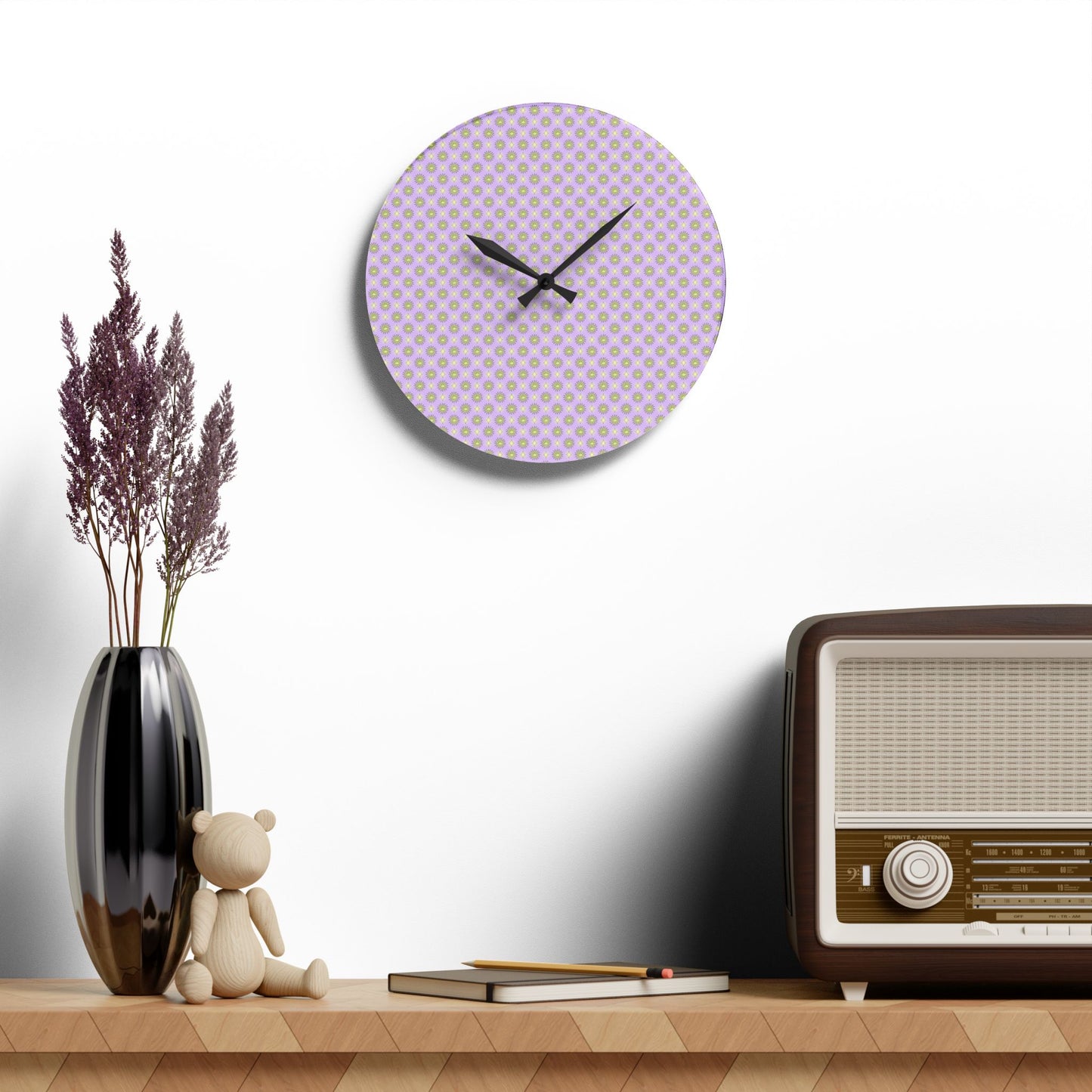 Magenta Star-crossed Bodies Acrylic Wall Clock, Round or Square, 10.75" x 10.75"