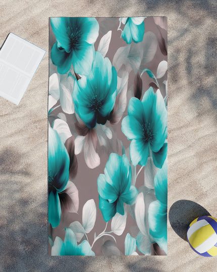 Tif Green Gray Floral Bunch Beach Towel, 30" x 60"