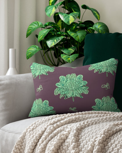 Mint Green Floral Butterflies Spun Polyester Lumbar Pillow, 20" x 14"