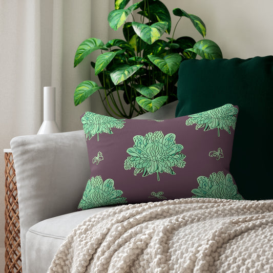 Mint Green Floral Butterflies Spun Polyester Lumbar Pillow, 20" x 14"