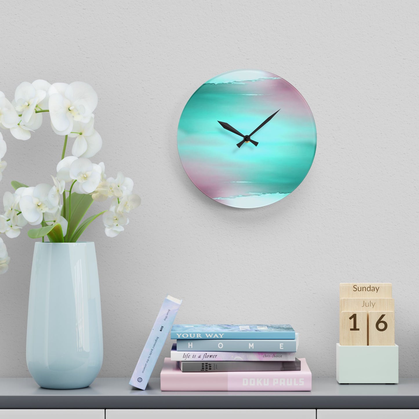Green Sea Lavender Fog Acrylic Wall Clock, Round or Square, 10.75" x 10.75"