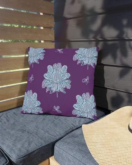 Blue Floral Butterflies 16" x 16" Outdoor Pillow