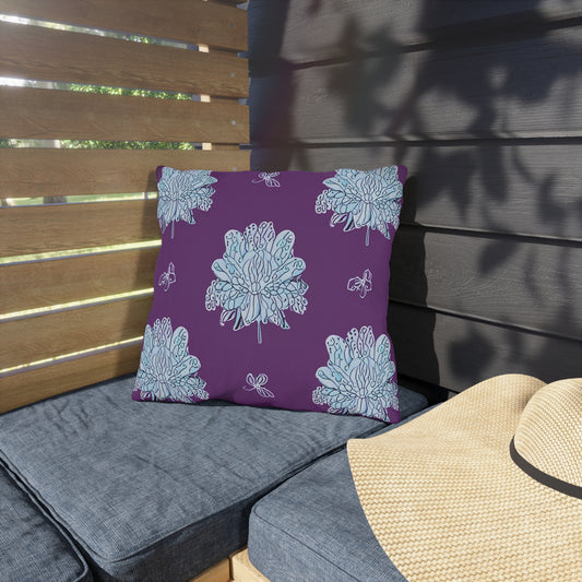 Blue Floral Butterflies 16" x 16" Outdoor Pillow