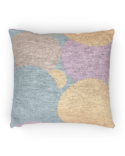 Pastel Baby Blue and Peach Patches Woven Pillow, 17" x 18"