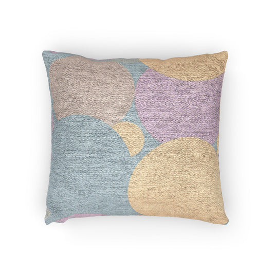 Pastel Baby Blue and Peach Patches Woven Pillow, 17" x 18"